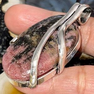 Peach Blossom Jade Rhodonite Pendant 2”